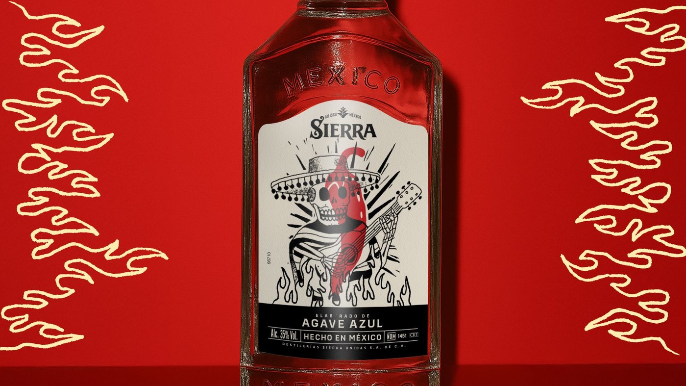 Bottle label — Skeleton guitarist